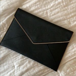 Rebecca Minkoff black and gold zipper clutch